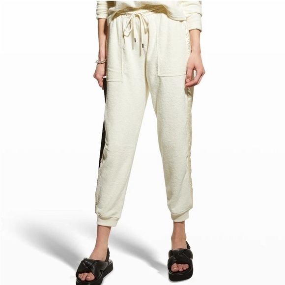 ATM Loop Cream Satin French Cotton Terry Pull-on‎ Chalk Jogger Track Pants - Picture 3 of 16